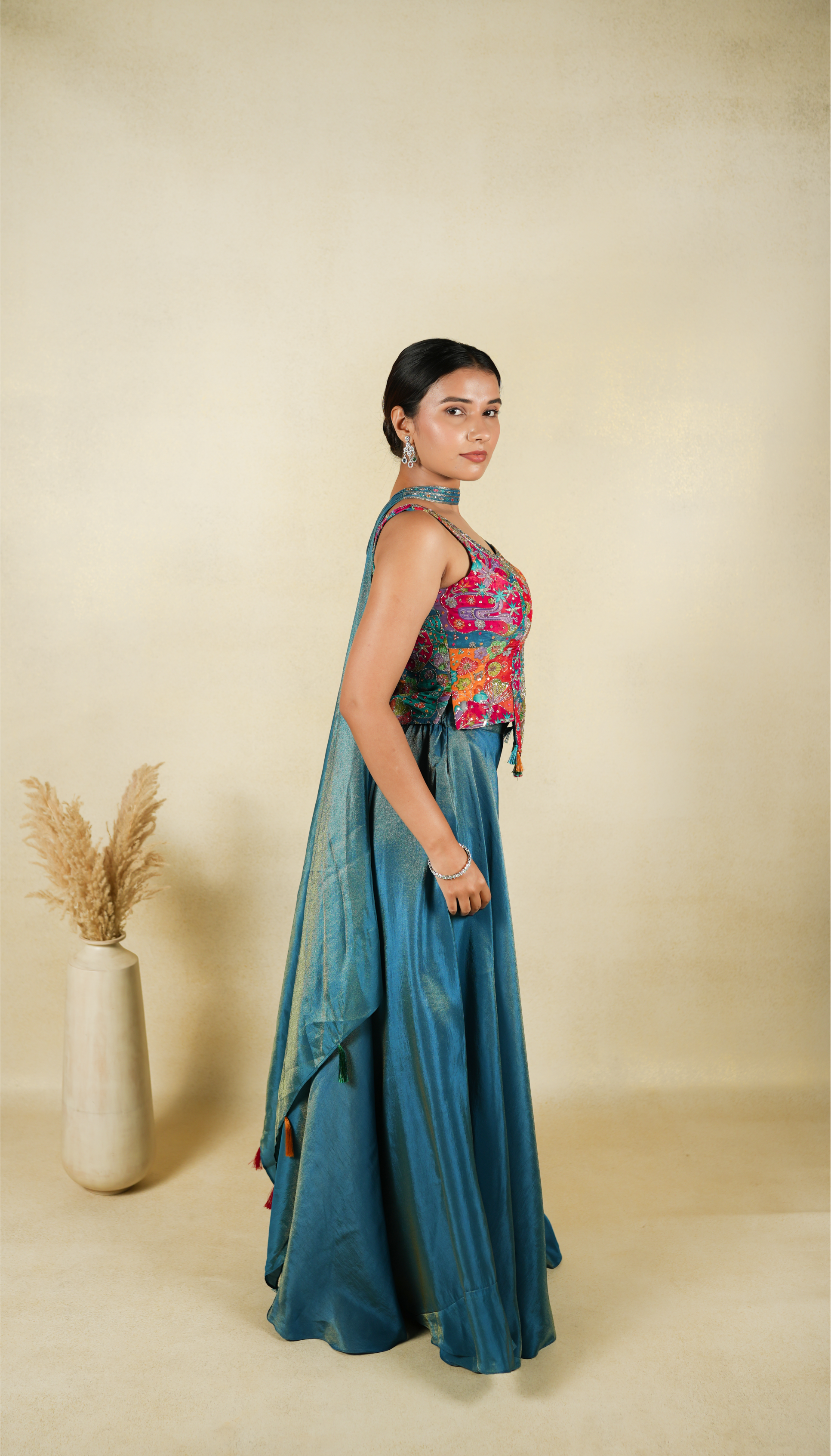 Teal Blue Choli with Palazzo Set