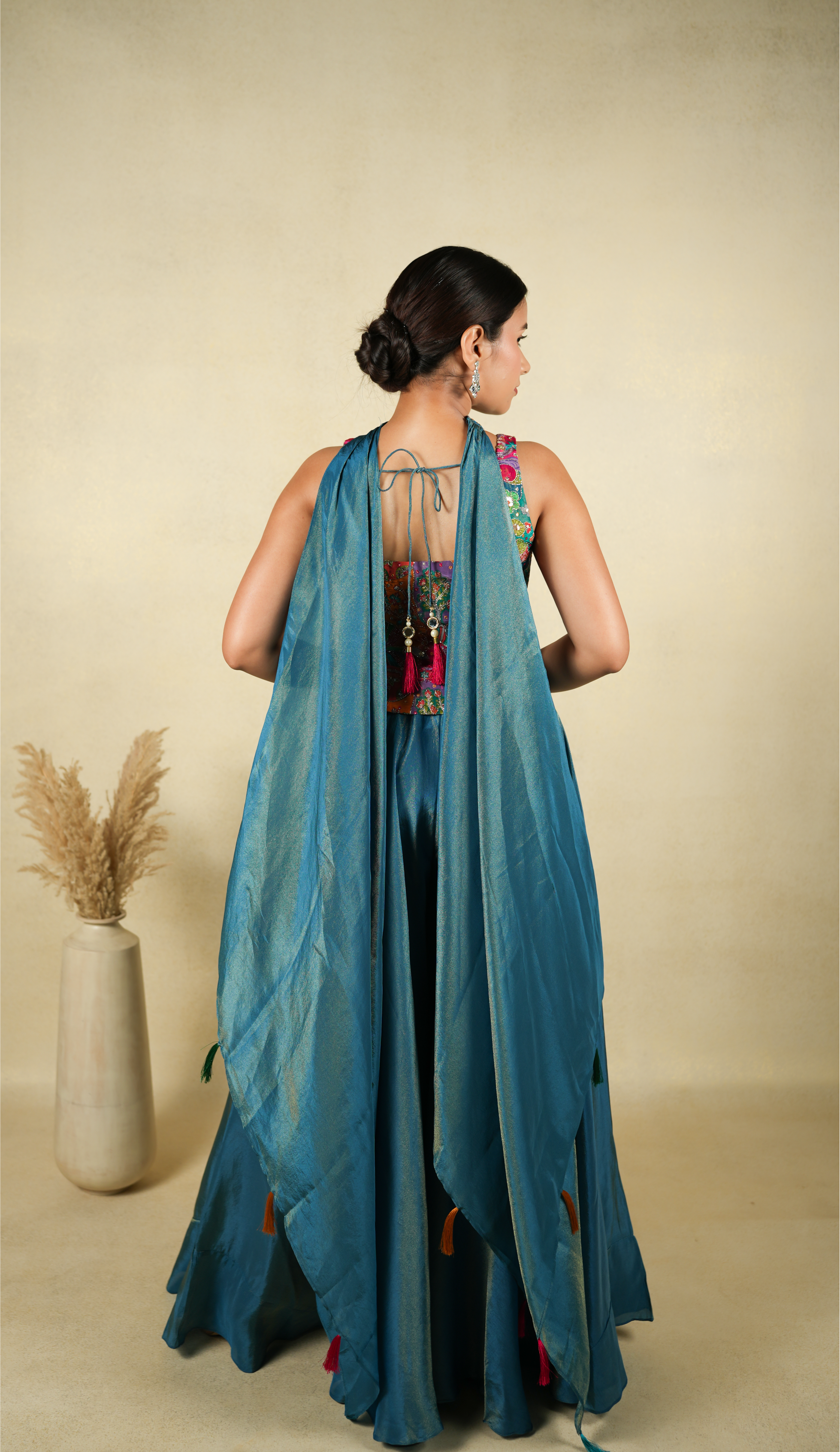 Teal Blue Choli with Palazzo Set