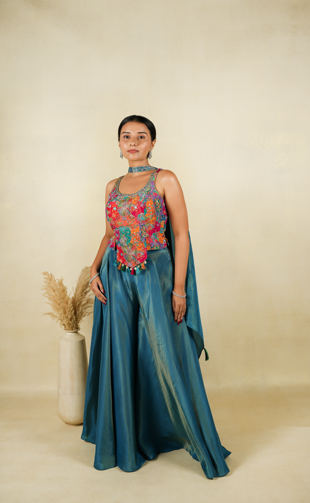 Teal Blue Choli with Palazzo Set