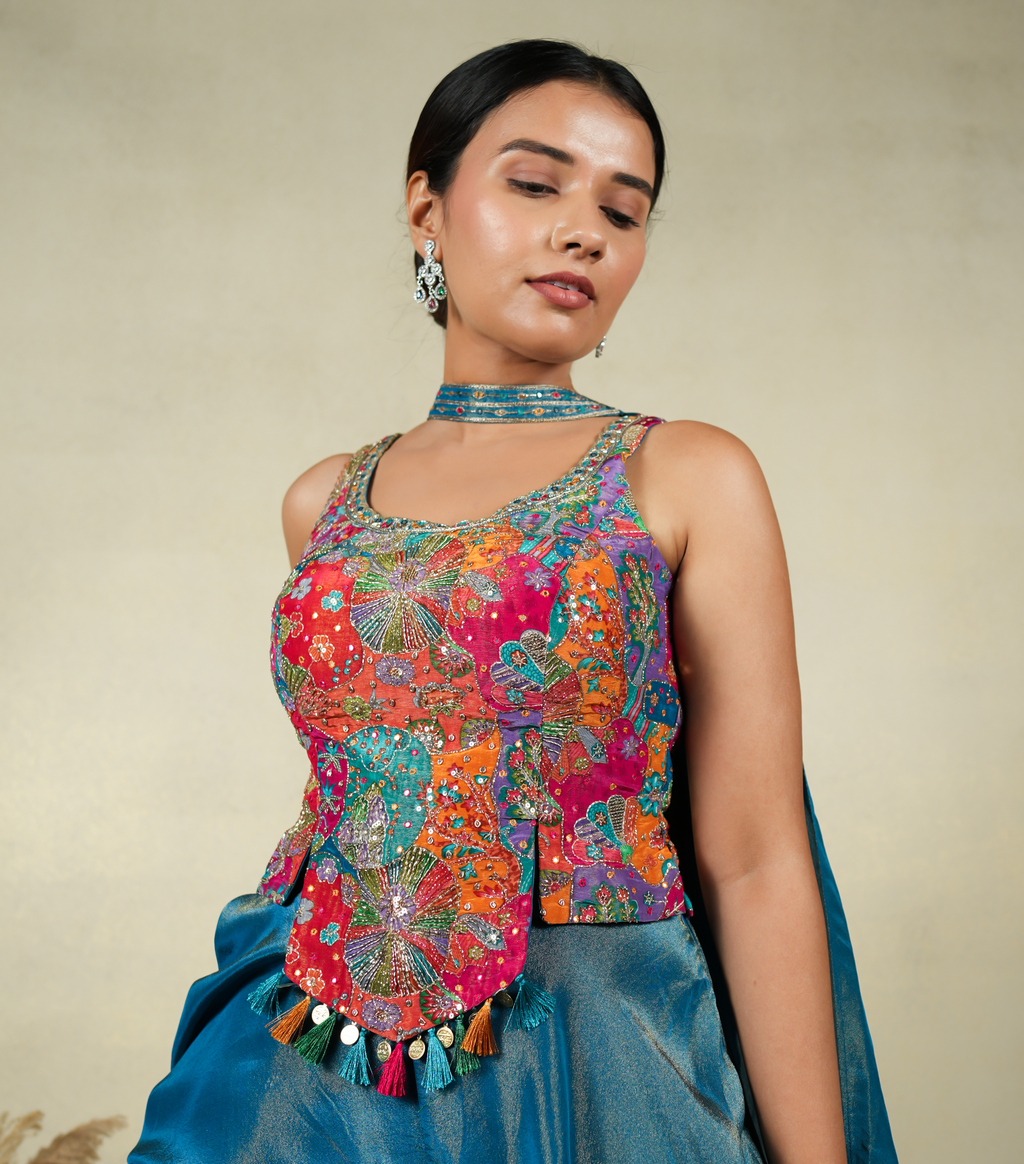 Teal Blue Choli with Palazzo Set