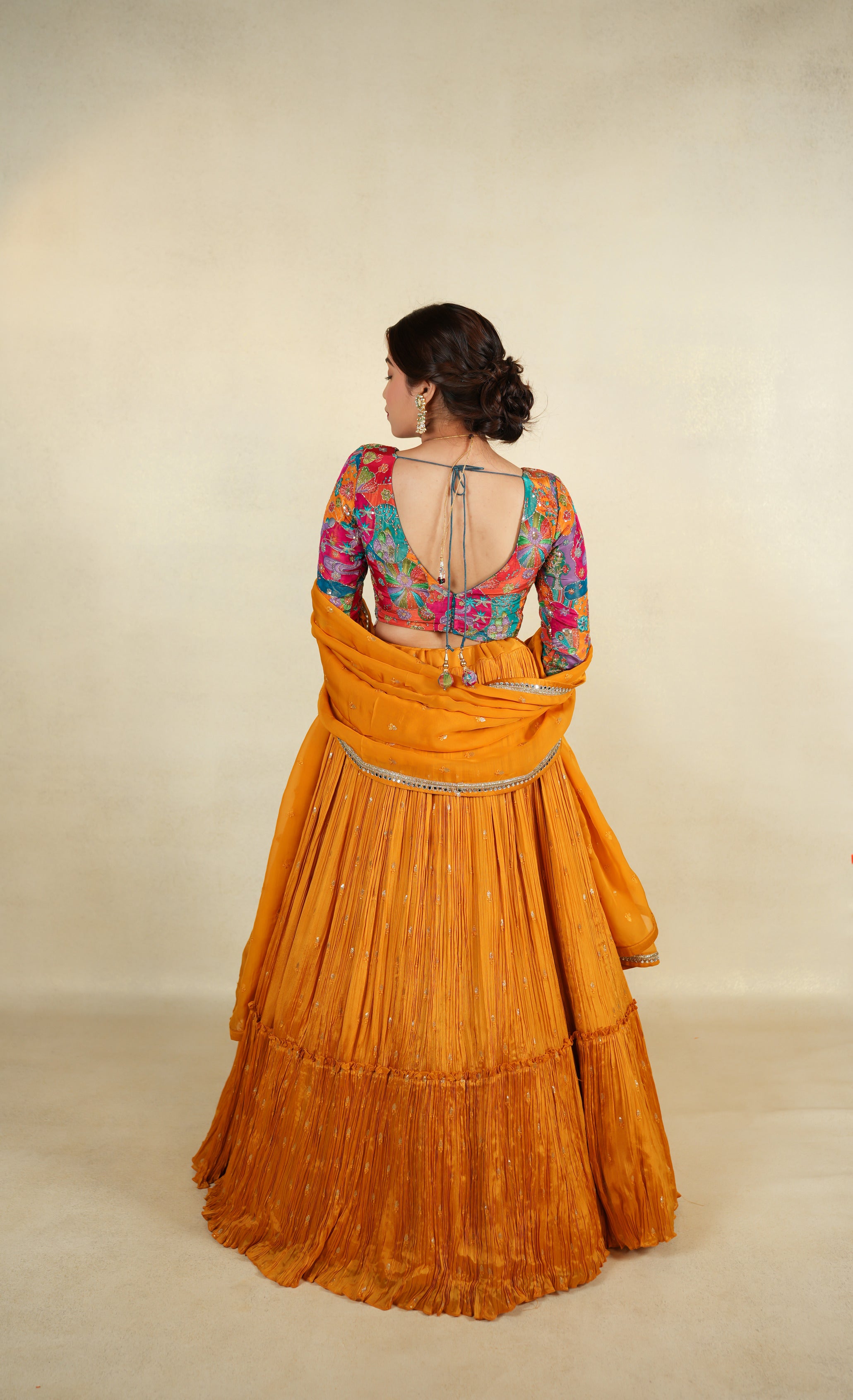 Multicolor Embroidered Choli with Mustard Yellow Lehenga Set