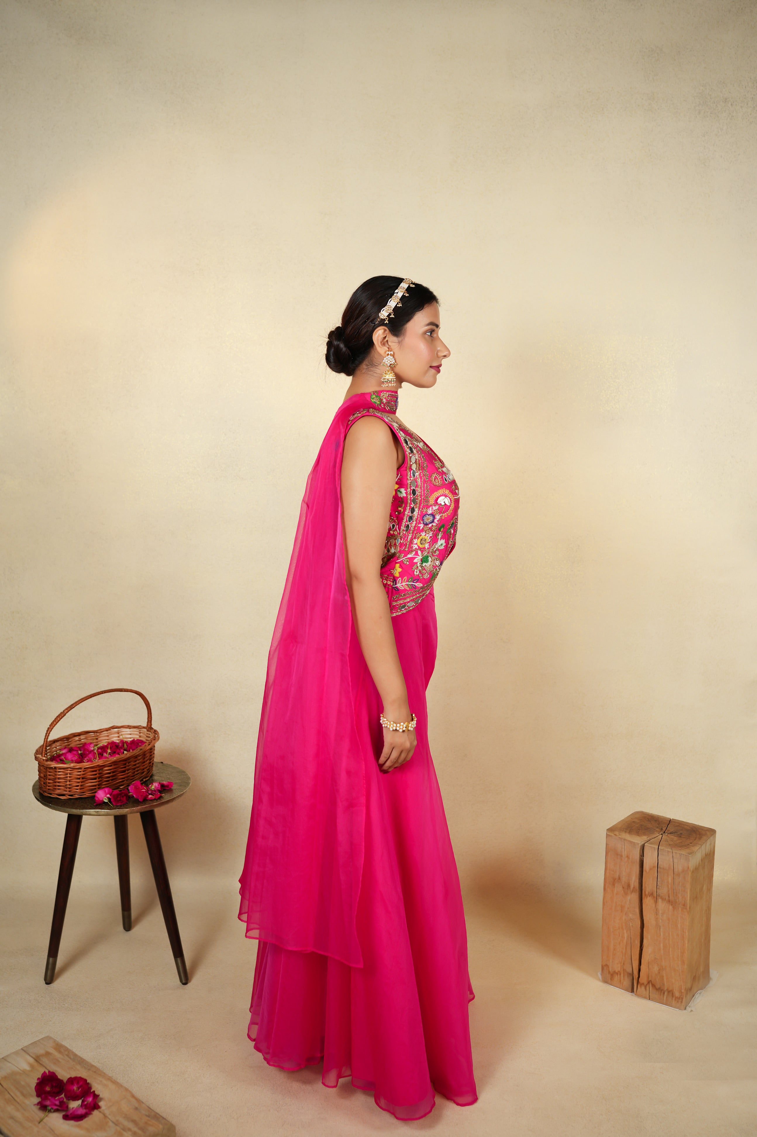 Elegant Pink Embroidered Jacket with Palazzo Set
