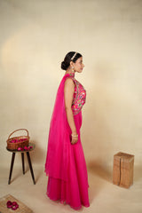 Elegant Pink Embroidered Jacket with Palazzo Set