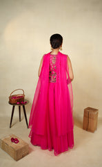 Elegant Pink Embroidered Jacket with Palazzo Set