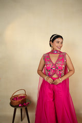 Elegant Pink Embroidered Jacket with Palazzo Set
