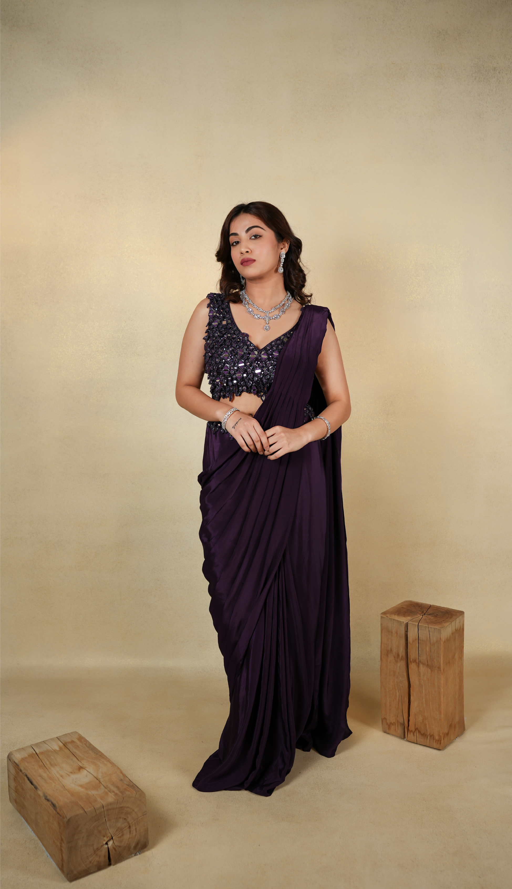 Elegant Deep Purple Embellished Saree