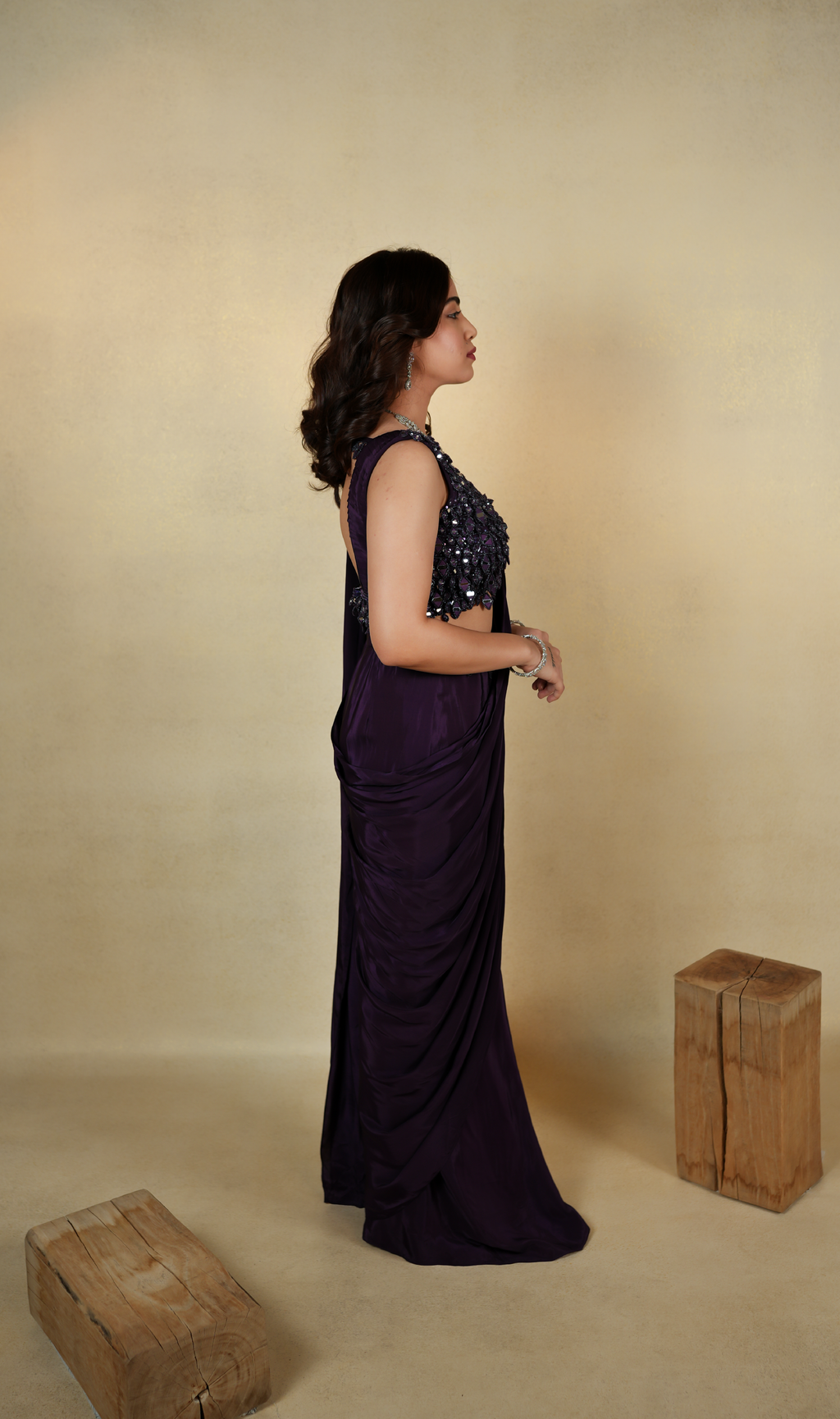 Elegant Deep Purple Embellished Saree