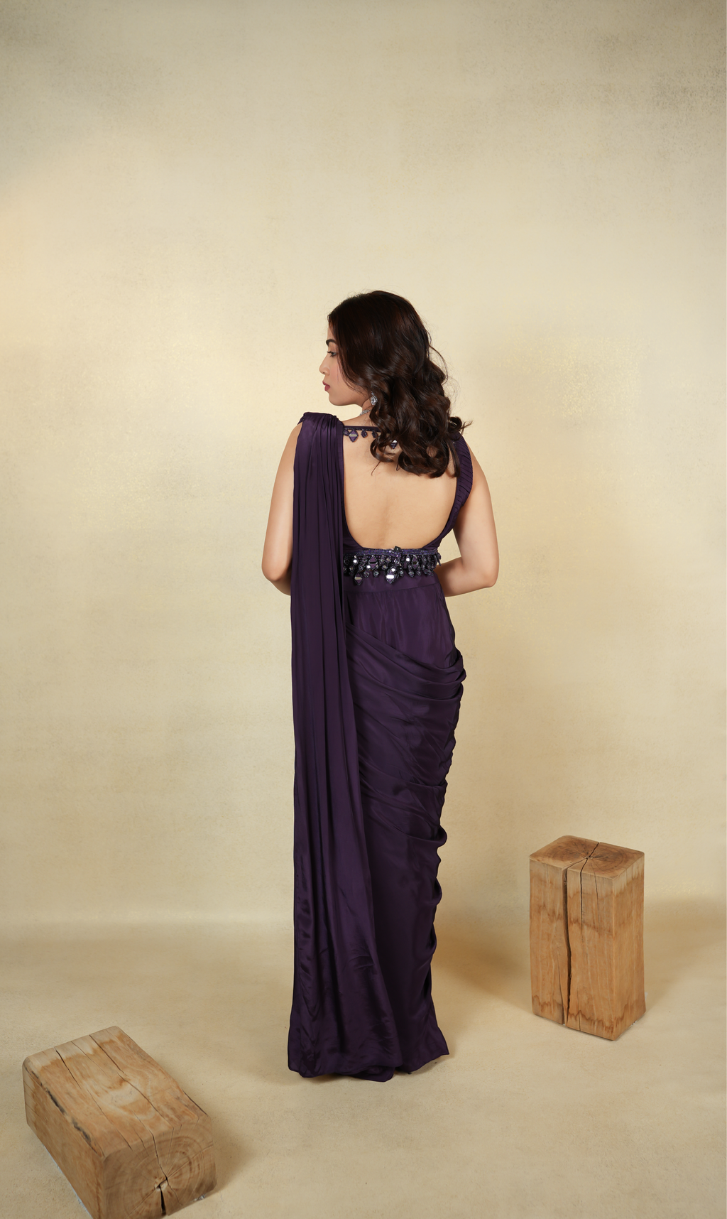 Elegant Deep Purple Embellished Saree