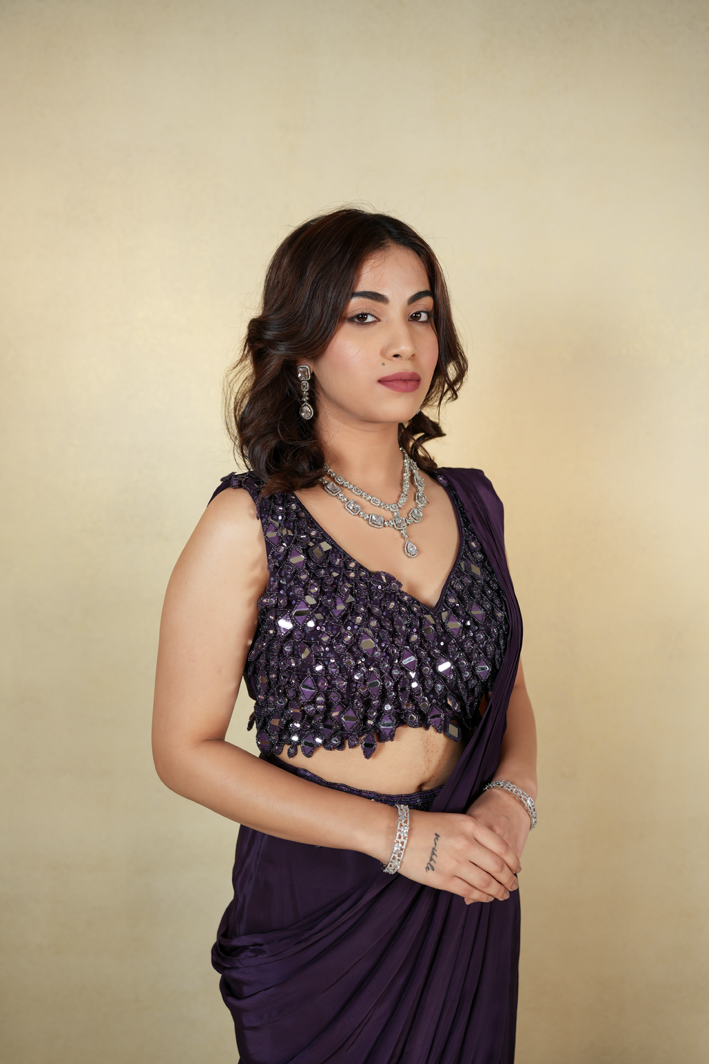 Elegant Deep Purple Embellished Saree