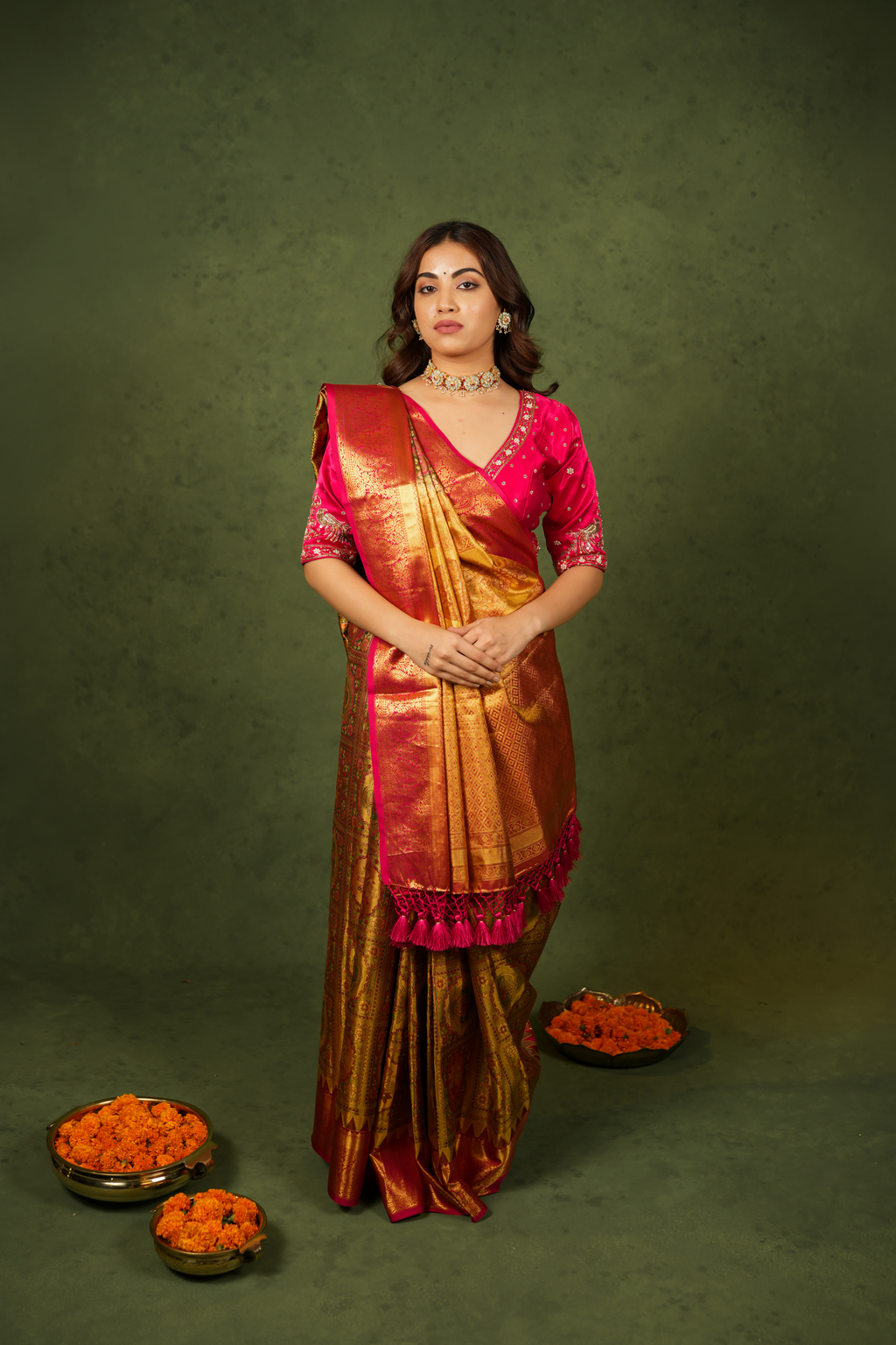 Elegant Golden Kanjivaram Silk Saree