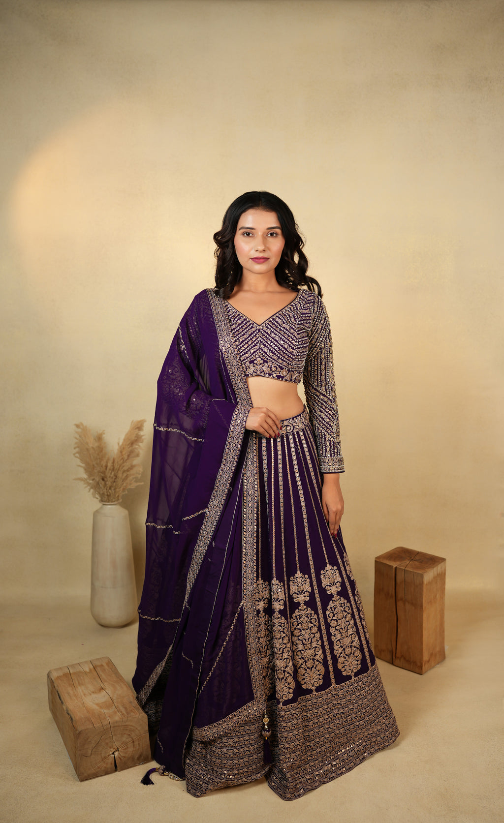 Elegant Purple Embroidered Lehenga Choli Set