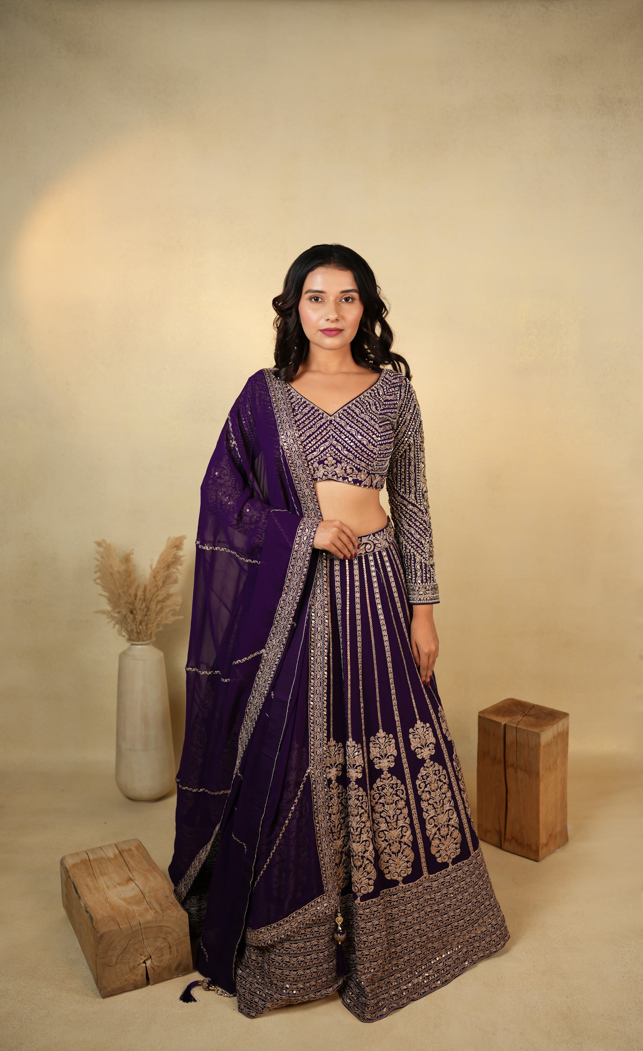 Elegant Purple Embroidered Lehenga Choli Set