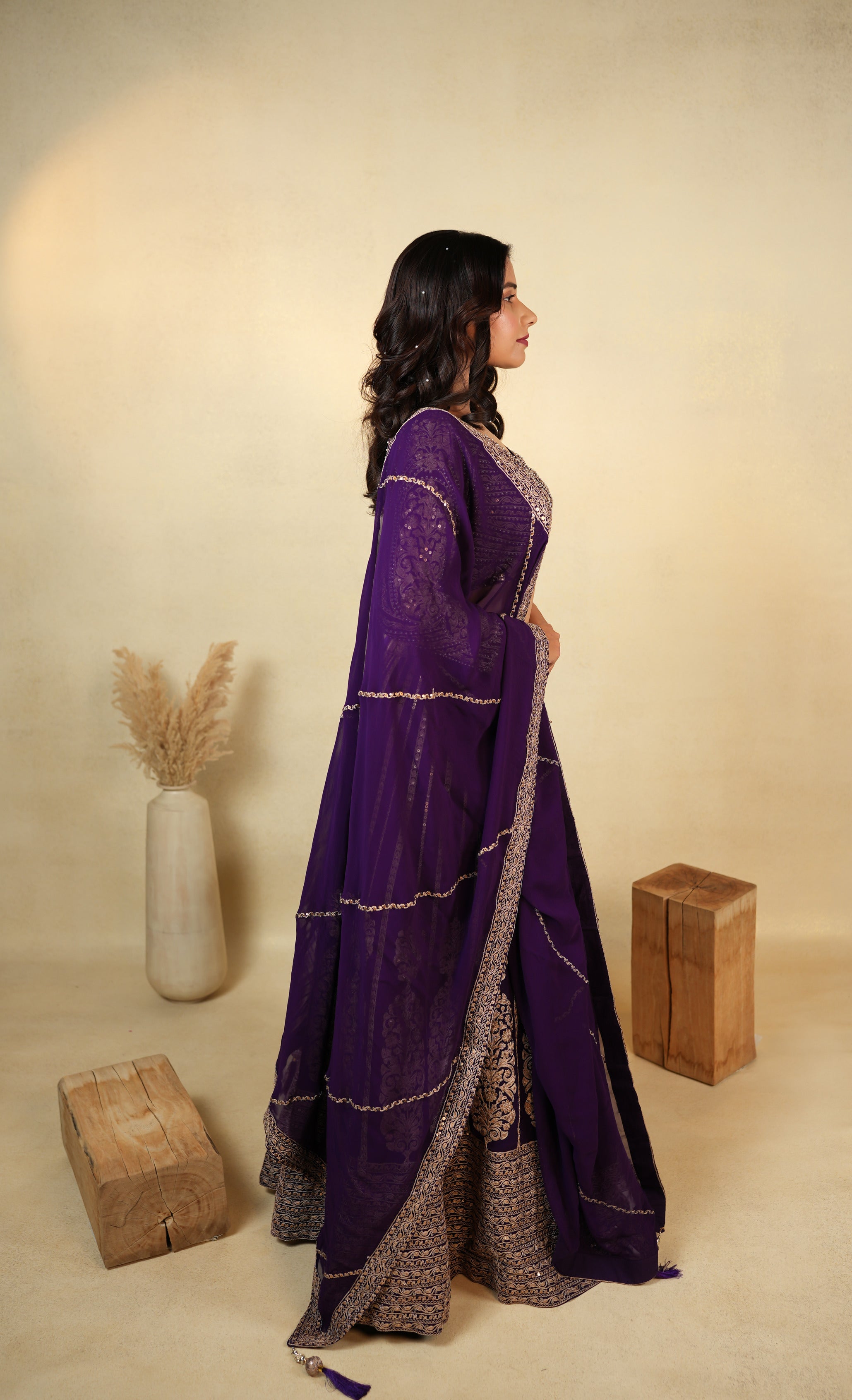 Elegant Purple Embroidered Lehenga Choli Set