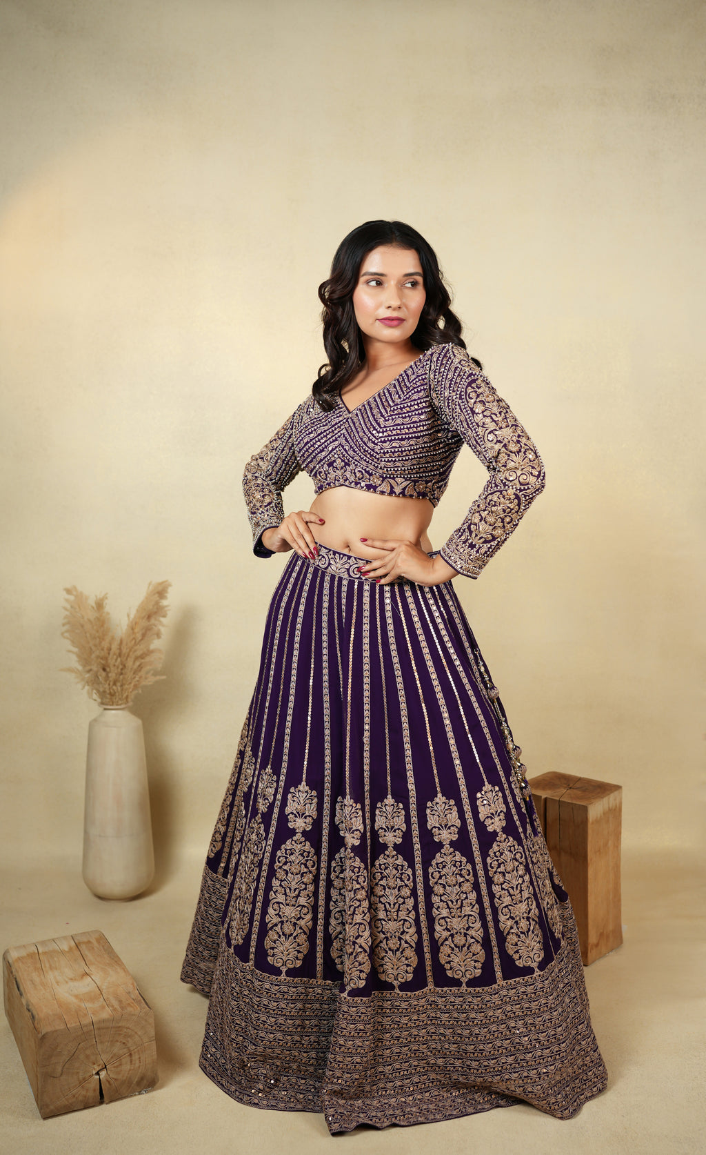 Elegant Purple Embroidered Lehenga Choli Set