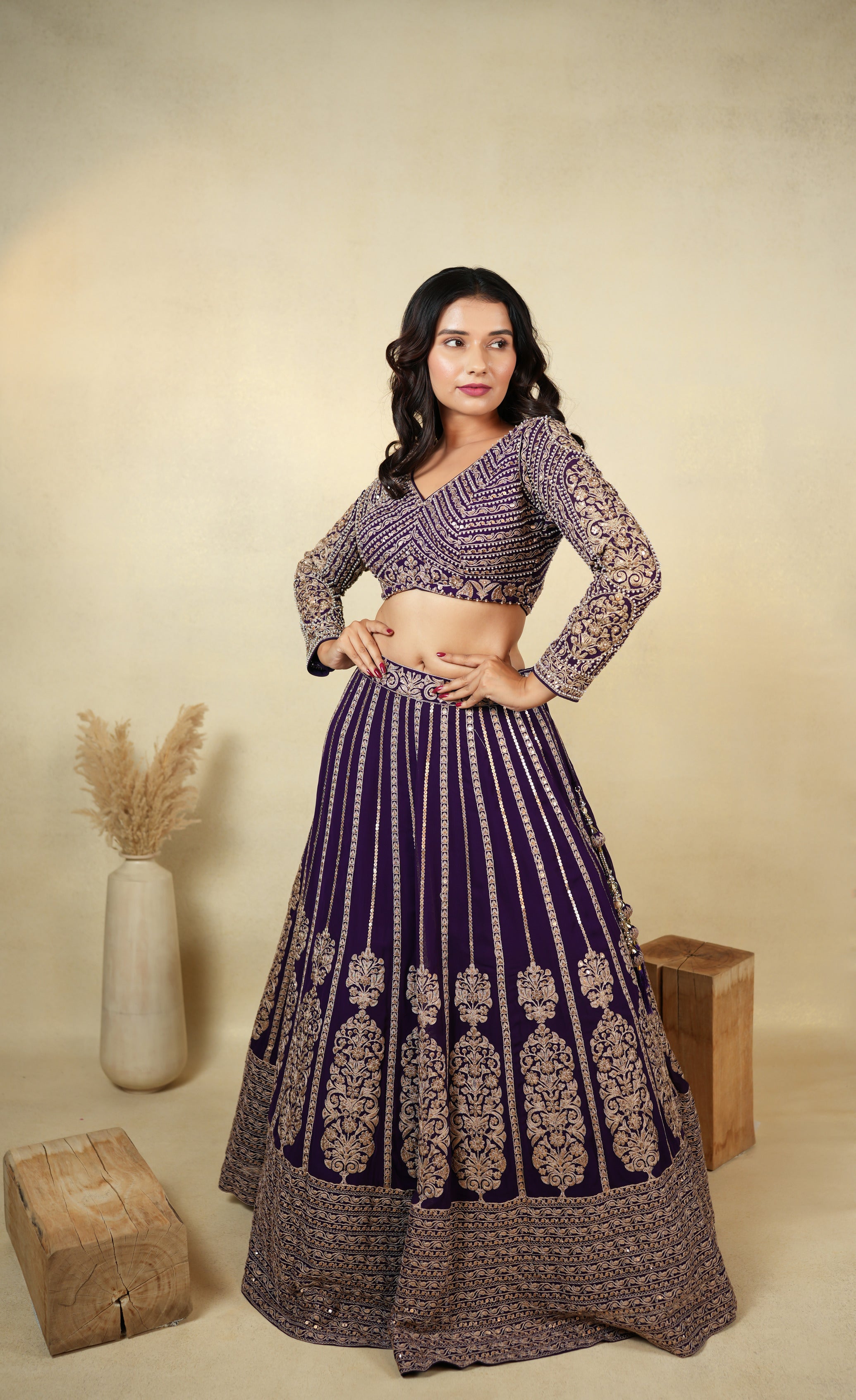 Elegant Purple Embroidered Lehenga Choli Set