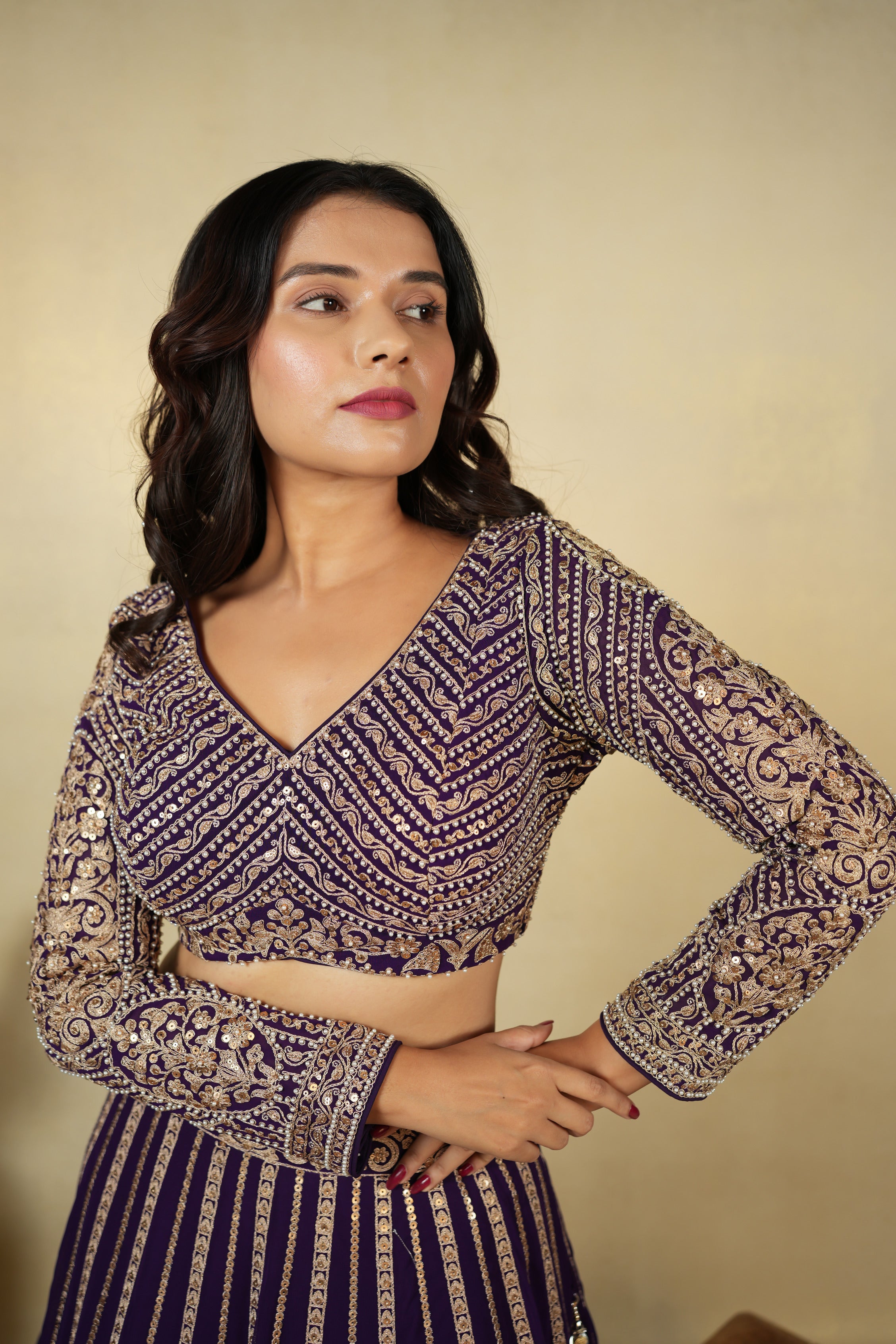 Elegant Purple Embroidered Lehenga Choli Set