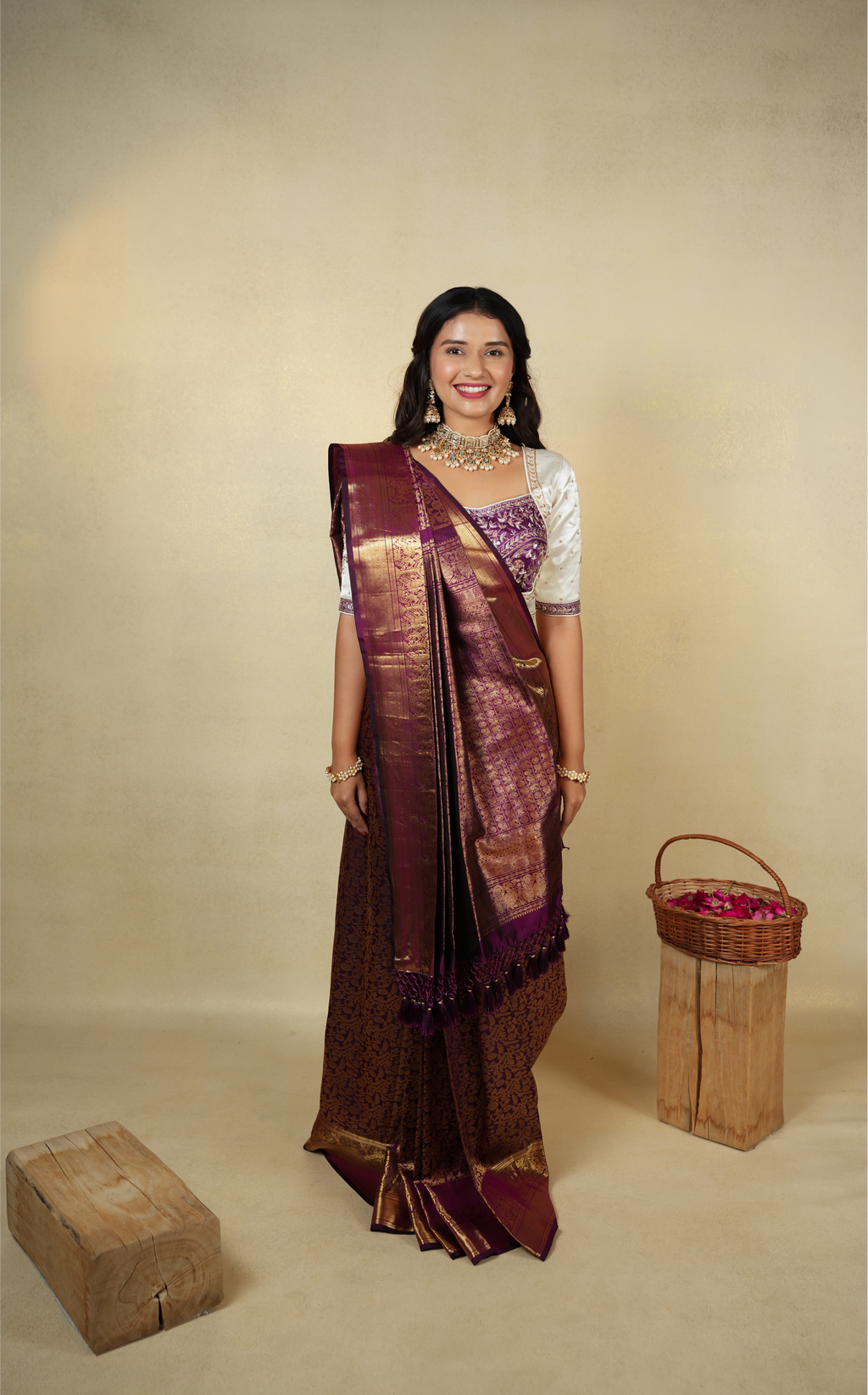Elegant Purple and Gold Banarasi Silk Saree