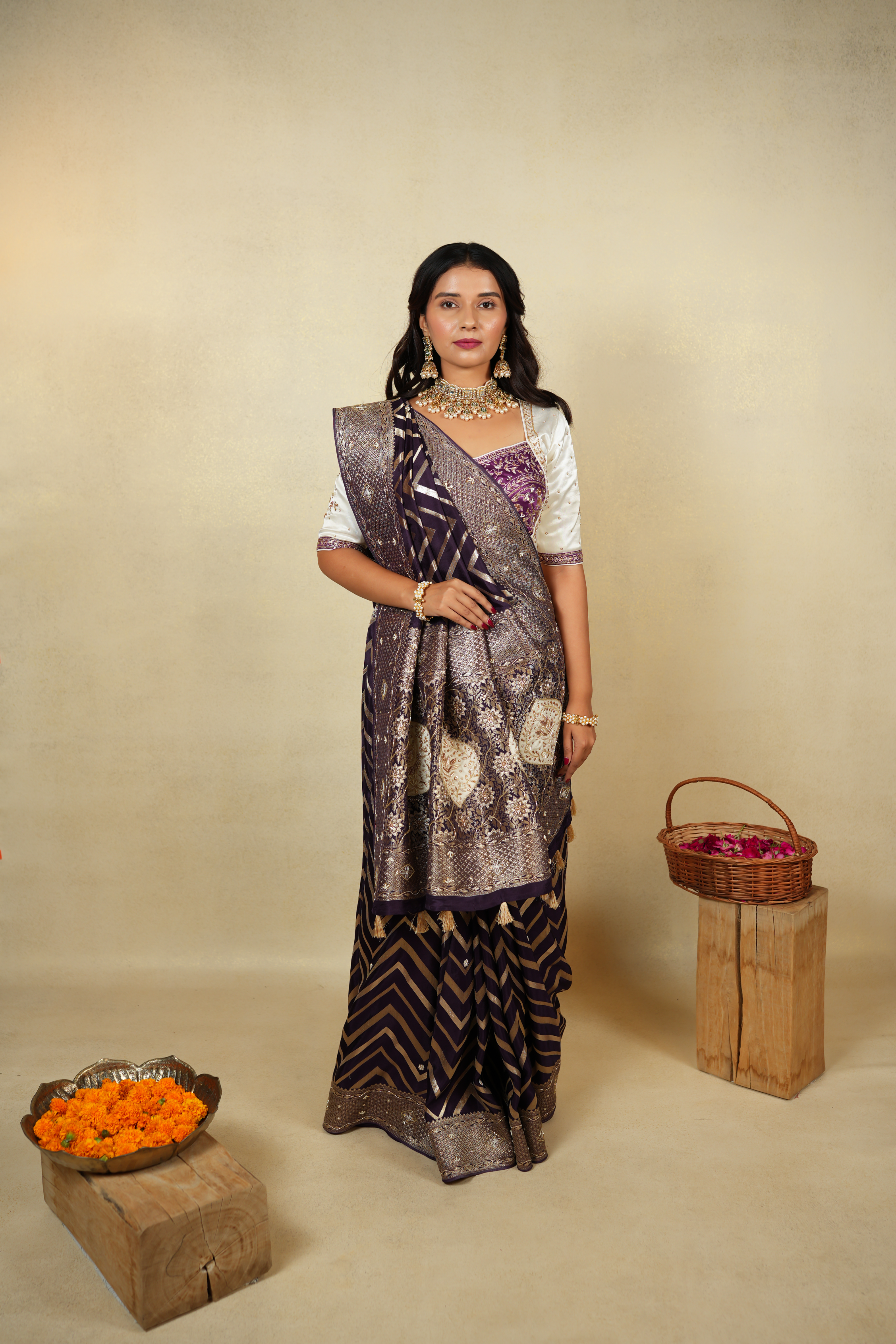 Exquisite Handwork Saree in Deep Purple and Gold
