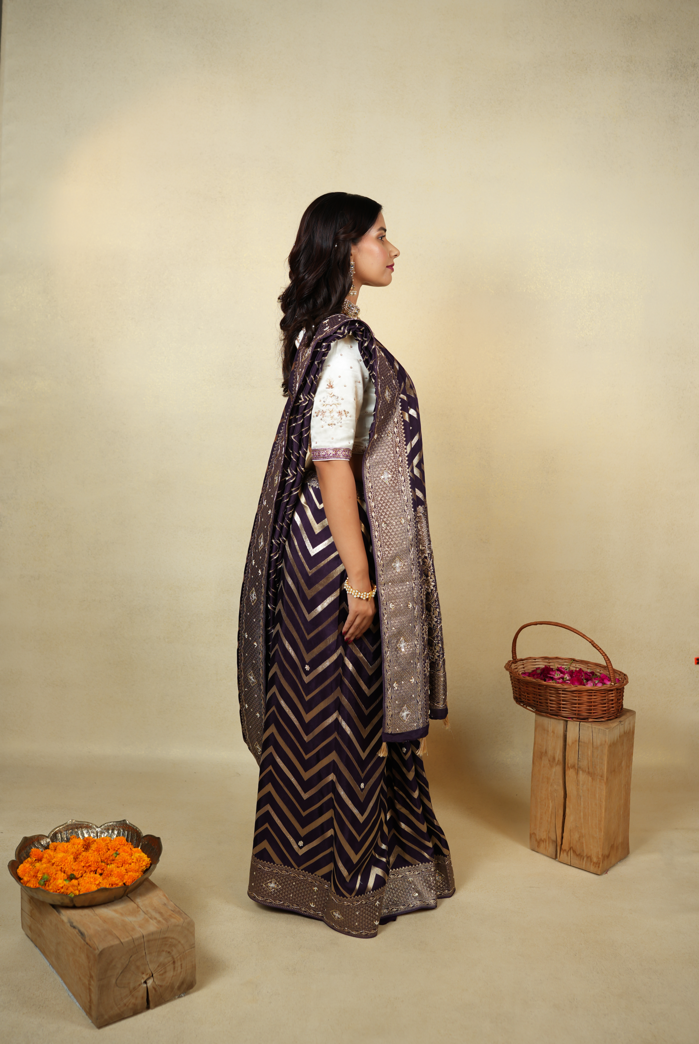 Exquisite Handwork Saree in Deep Purple and Gold