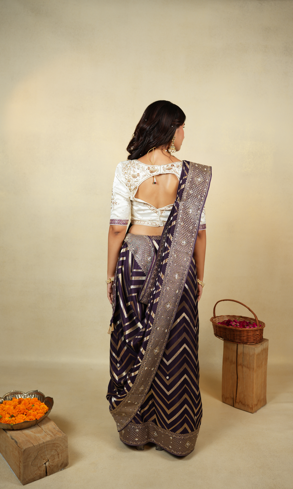 Exquisite Handwork Saree in Deep Purple and Gold