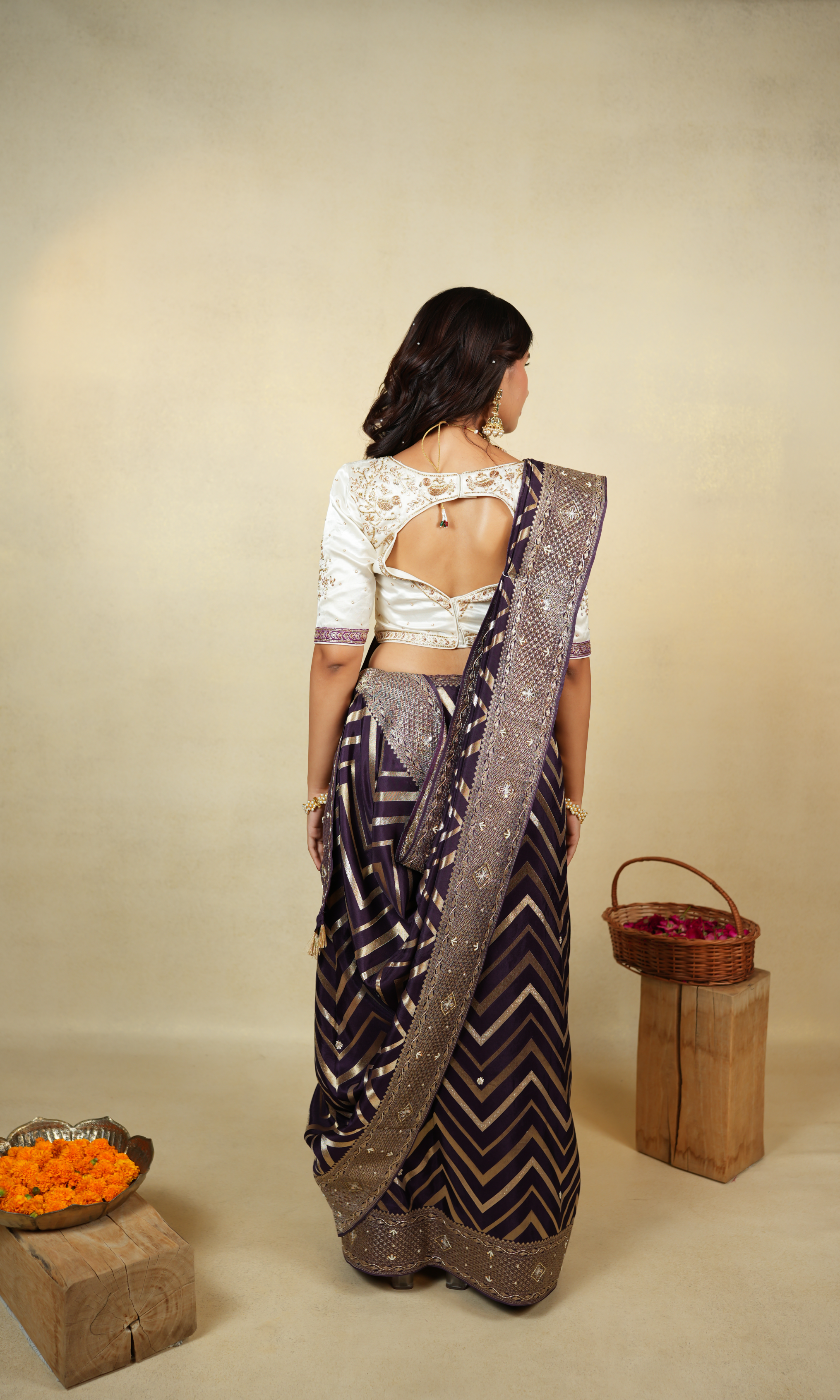 Exquisite Handwork Saree in Deep Purple and Gold