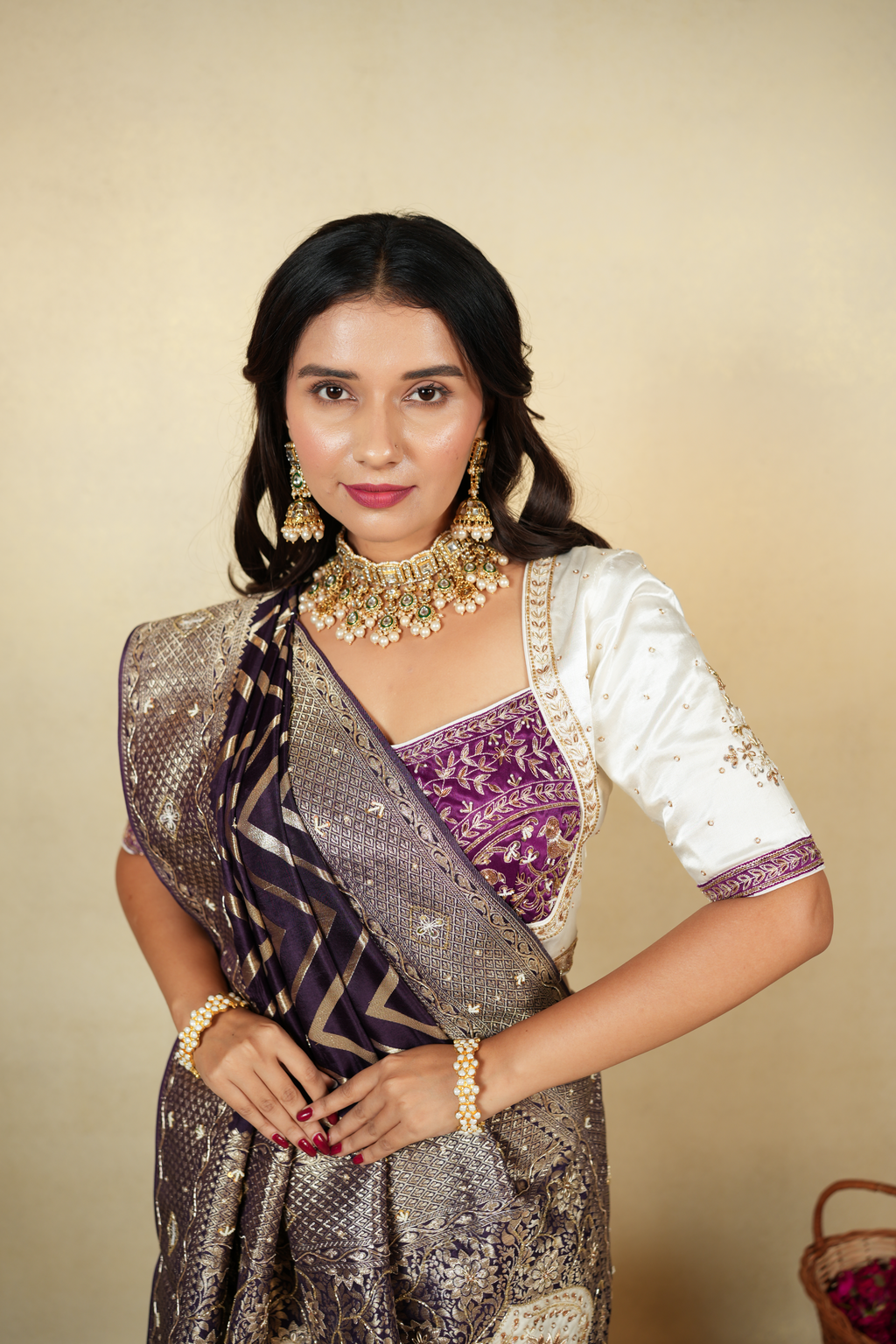 Exquisite Handwork Saree in Deep Purple and Gold