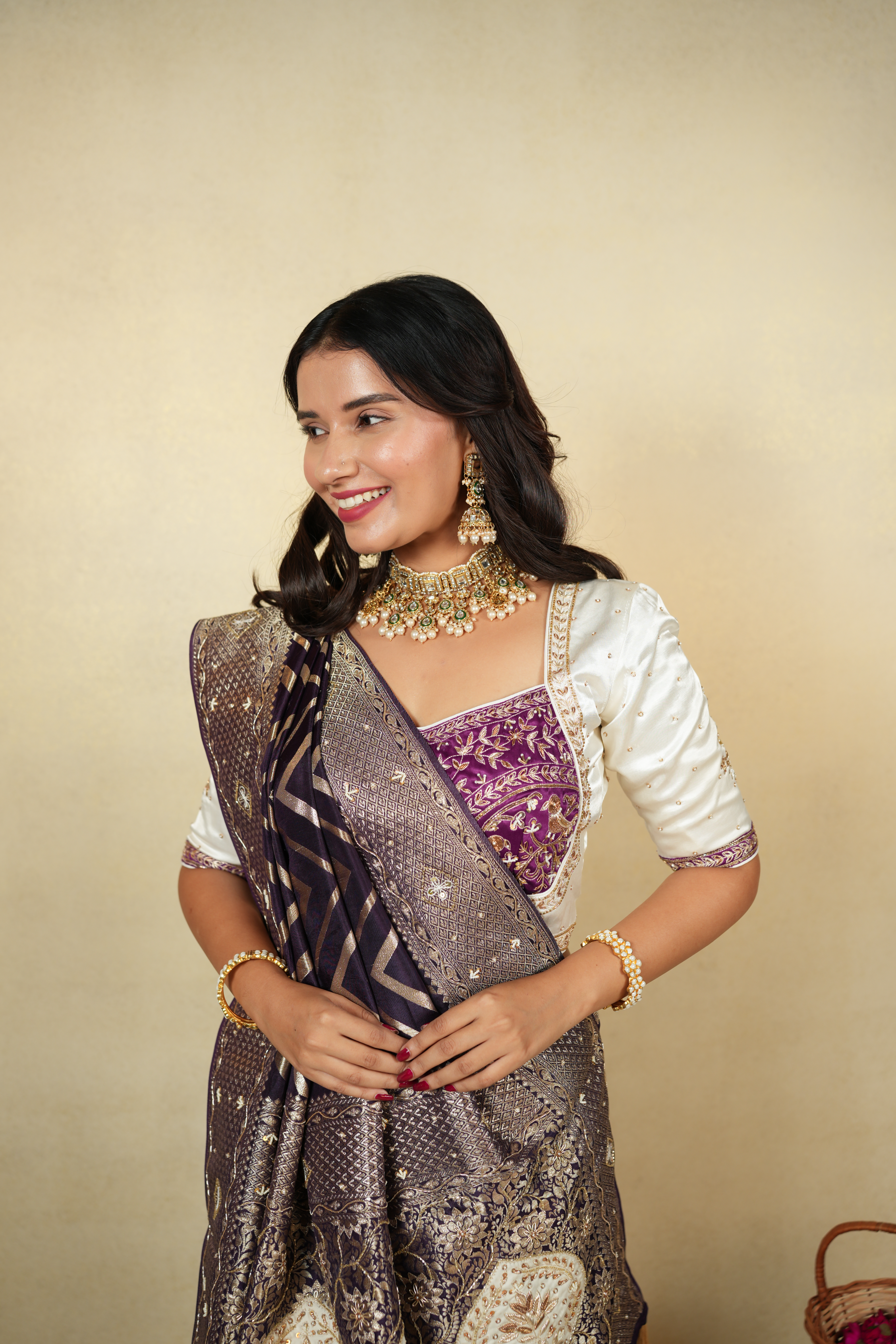 Exquisite Handwork Saree in Deep Purple and Gold