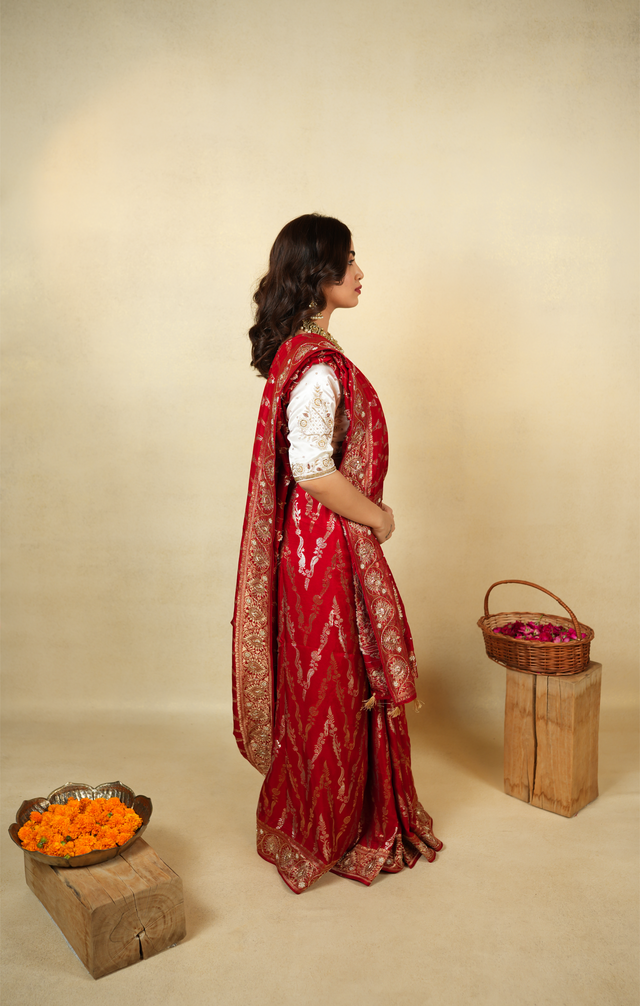 Premium Banarasi Silk Rich Red with Golden Zari Work