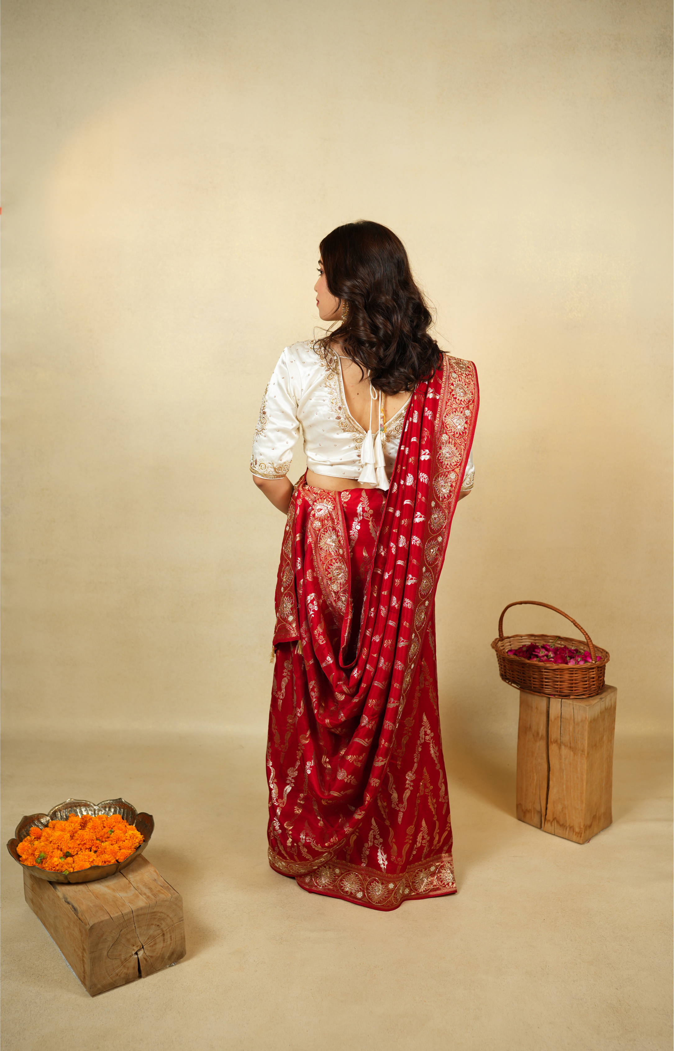 Premium Banarasi Silk Rich Red with Golden Zari Work