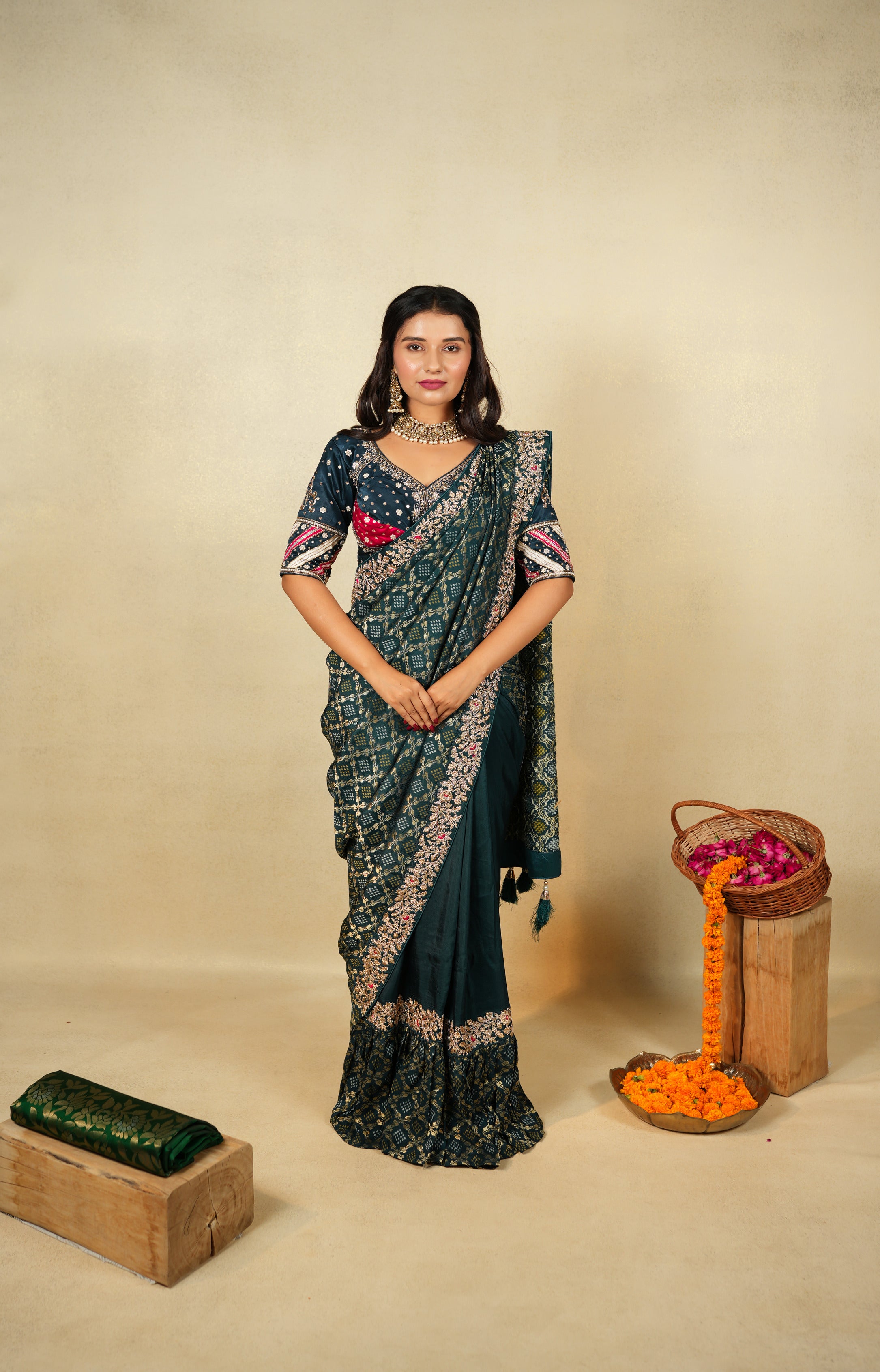 Teal Blue Designer Saree