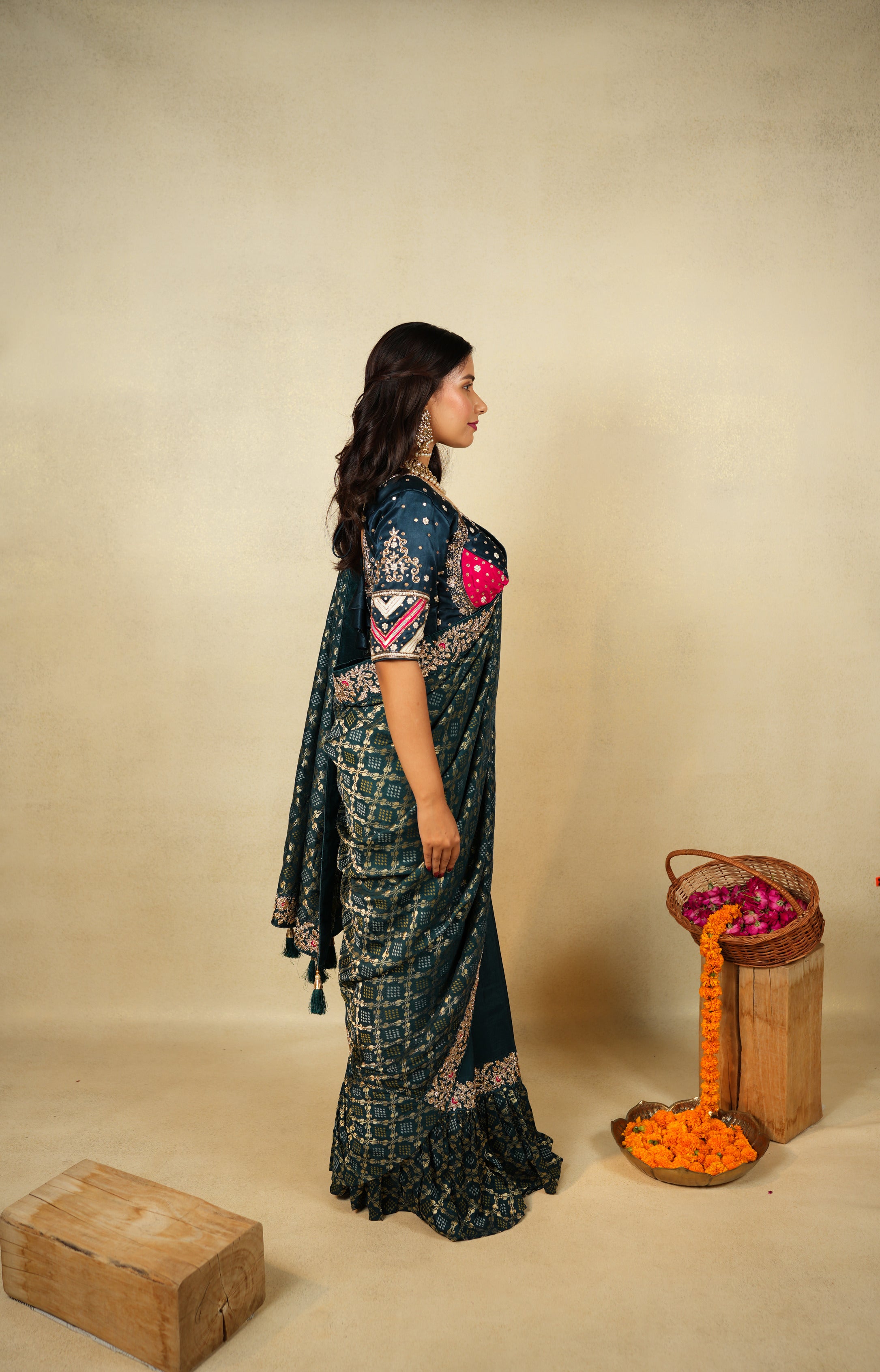 Teal Blue Designer Saree