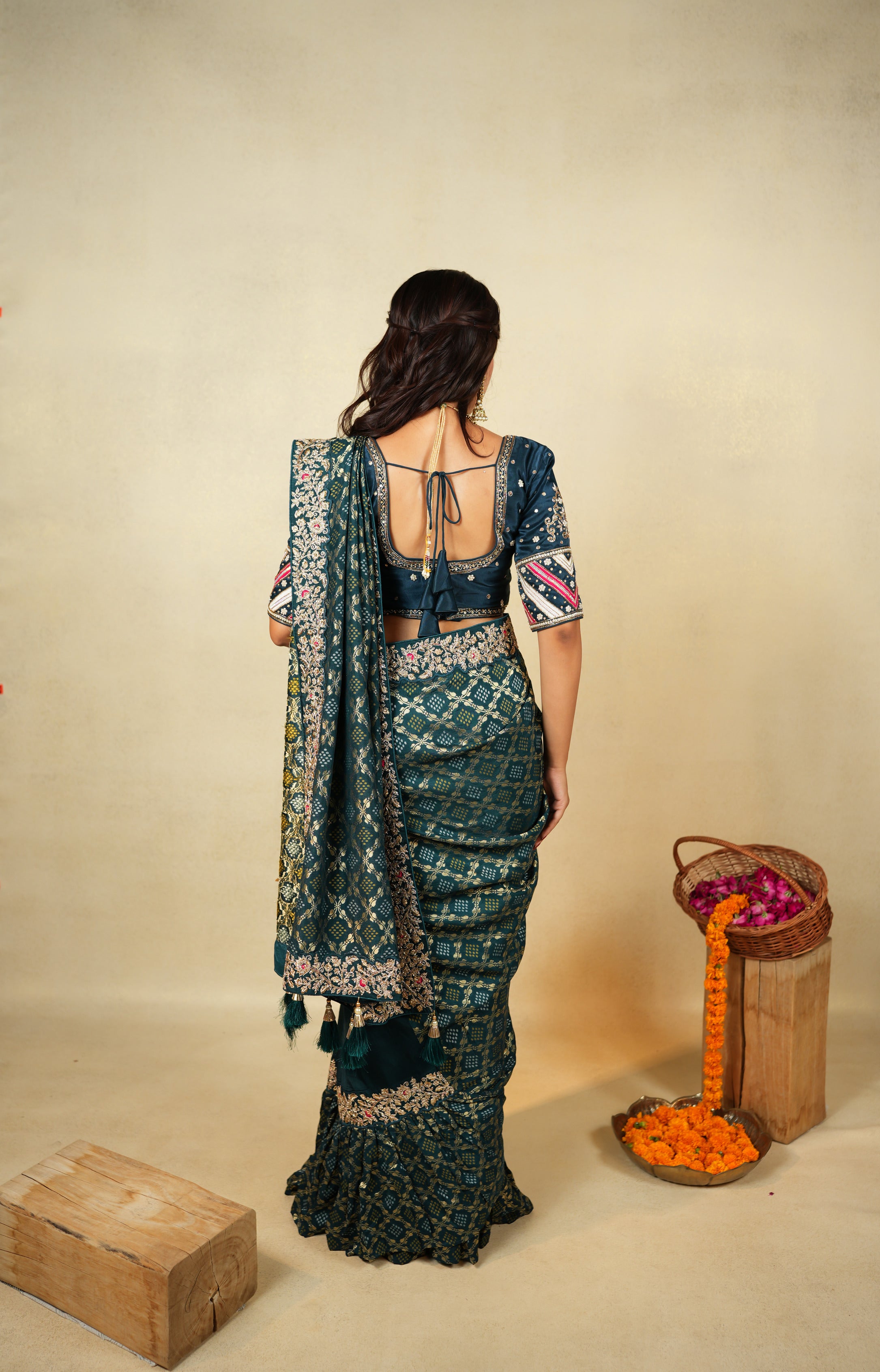 Teal Blue Designer Saree