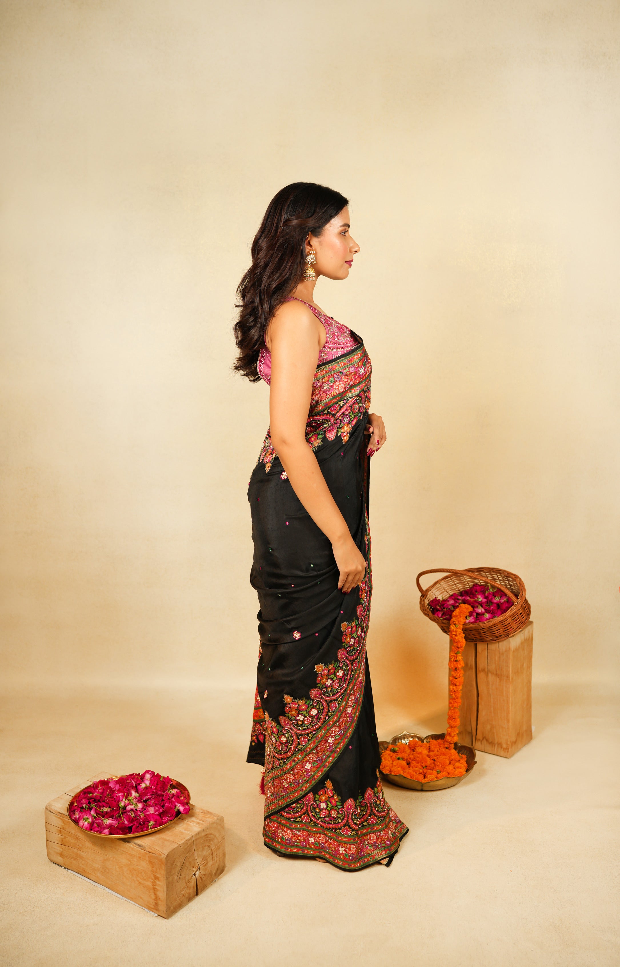 Exquisite Black Embroidered Saree with Matching Work Blouse