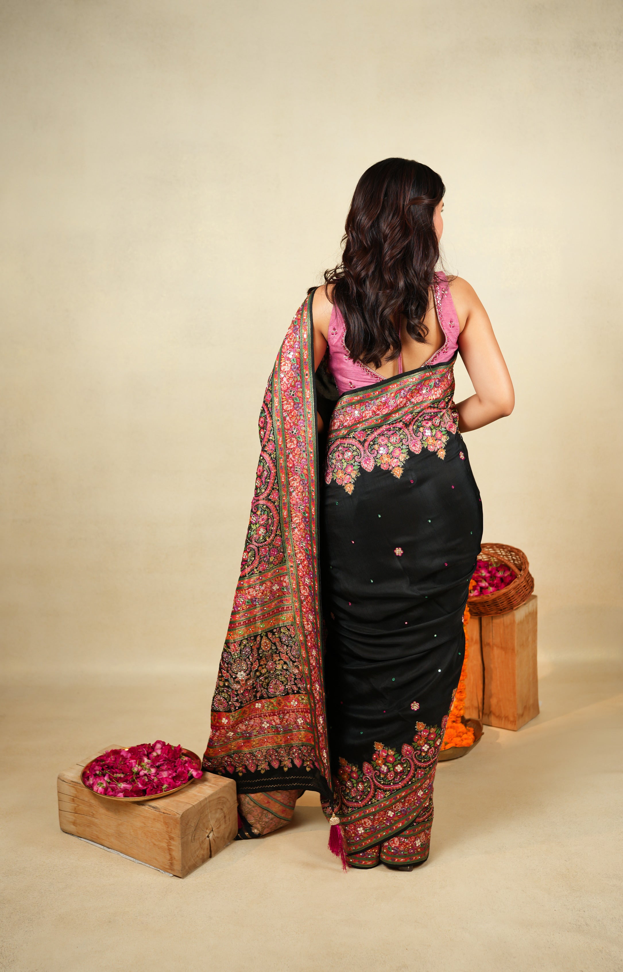 Exquisite Black Embroidered Saree with Matching Work Blouse