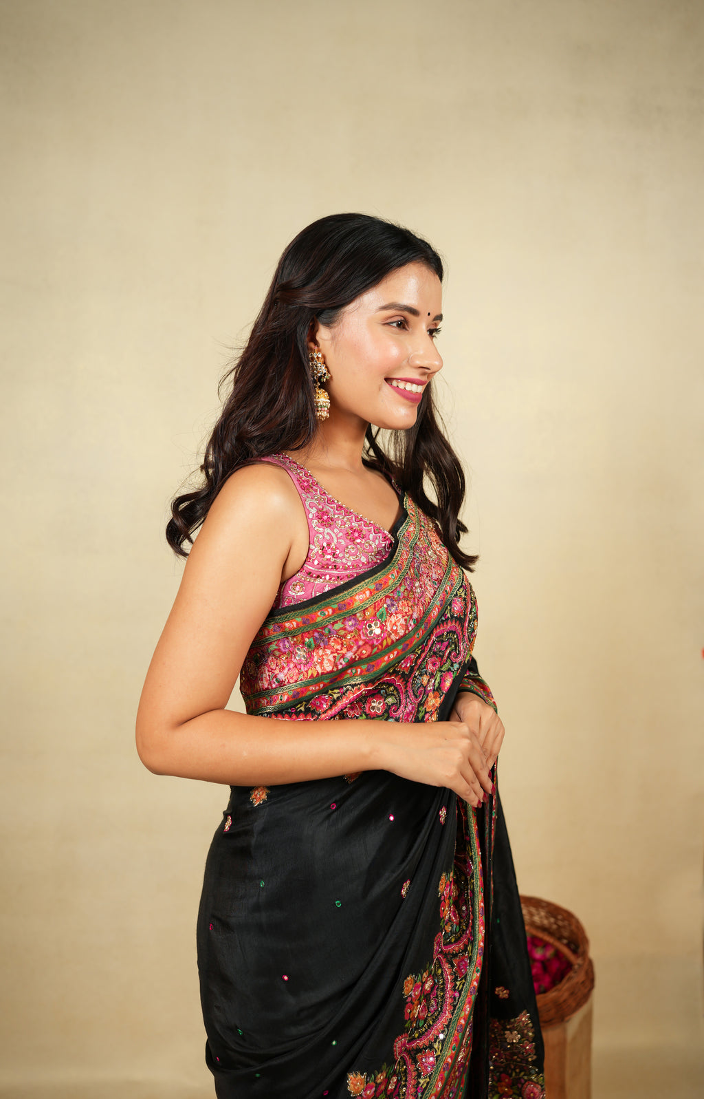 Exquisite Black Embroidered Saree with Matching Work Blouse