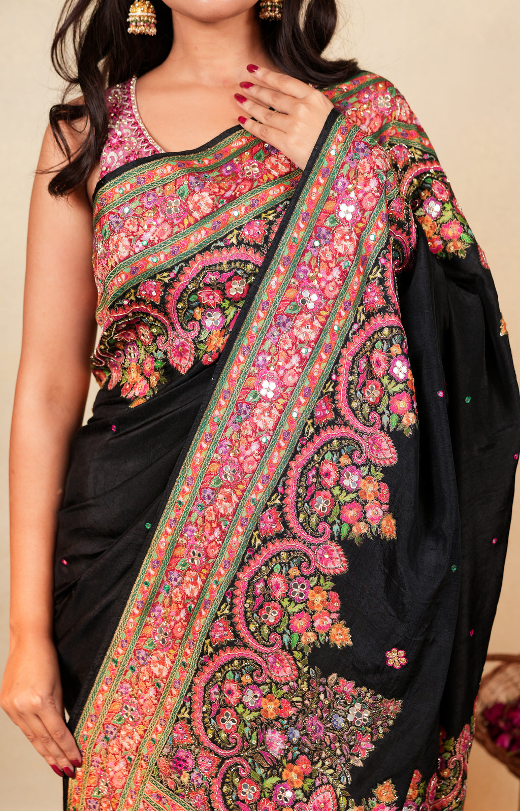 Exquisite Black Embroidered Saree with Matching Work Blouse