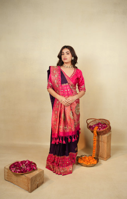 Elegant Pink and Purple Embroidered Saree with Matching Blouse