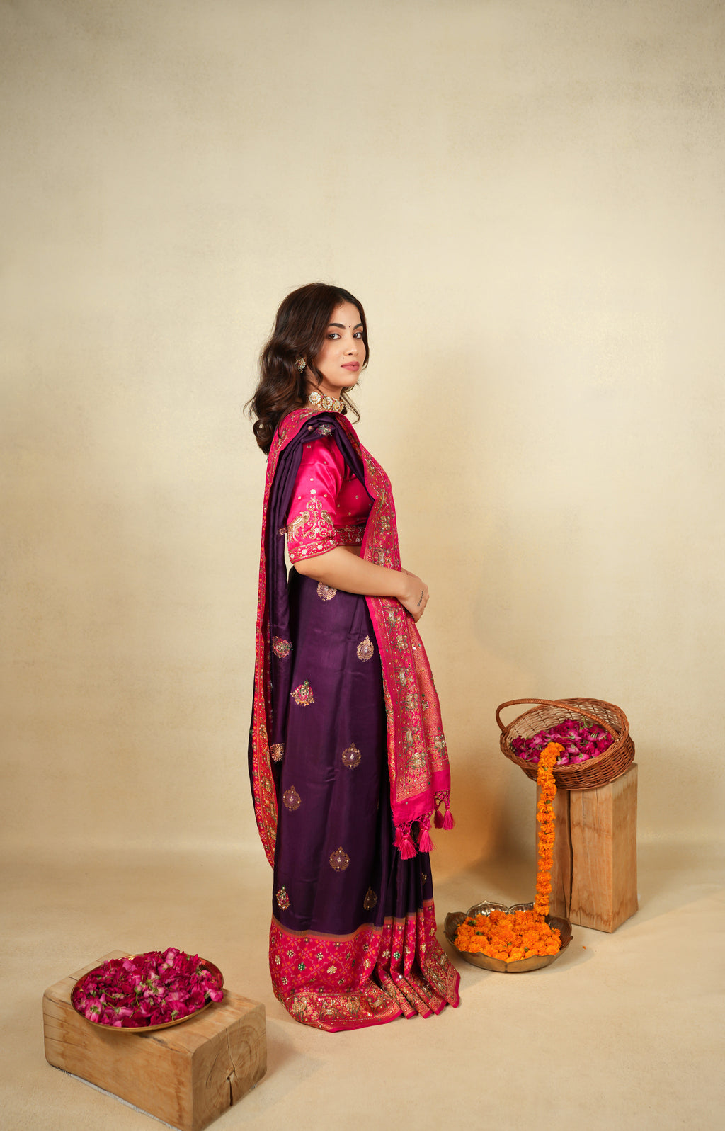 Elegant Pink and Purple Embroidered Saree with Matching Blouse