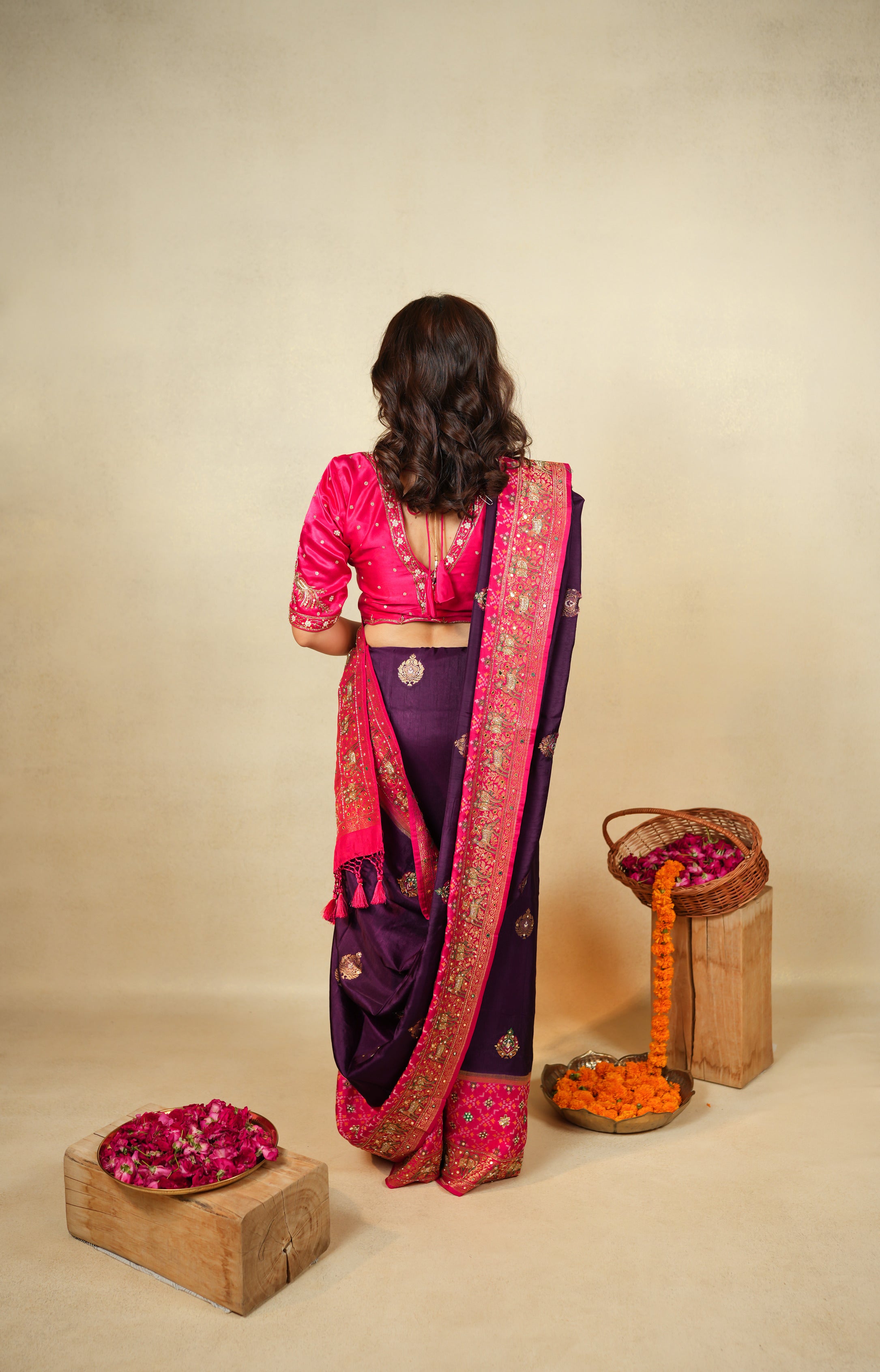 Elegant Pink and Purple Embroidered Saree with Matching Blouse