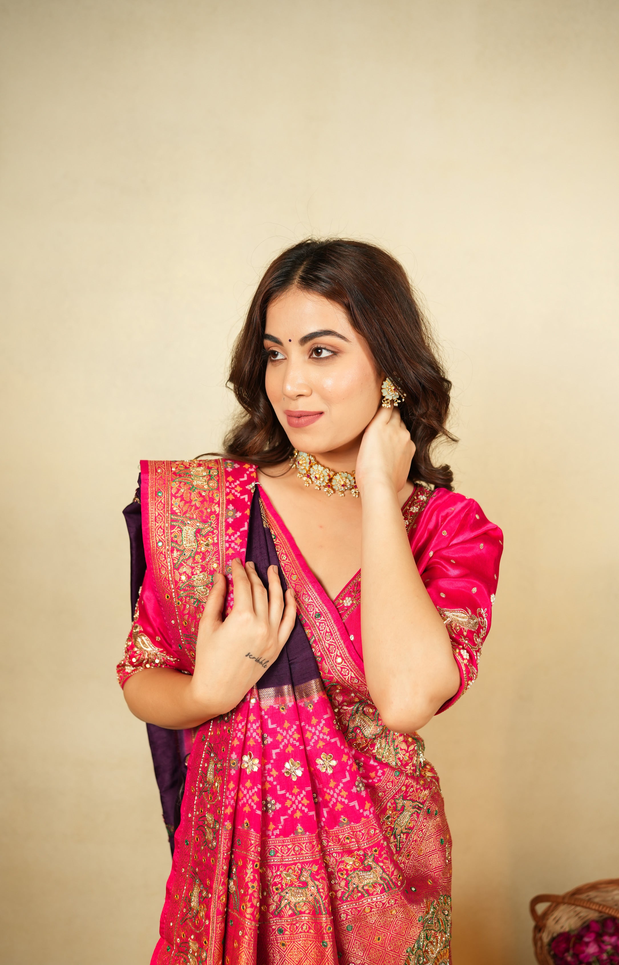 Elegant Pink and Purple Embroidered Saree with Matching Blouse