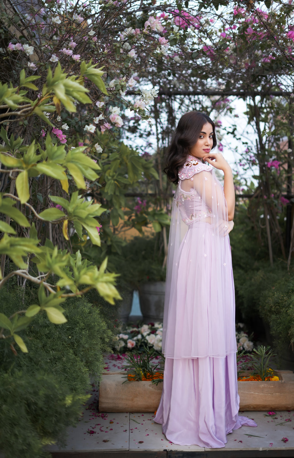 Exquisite Lilac Choli Palazzo Cape Set